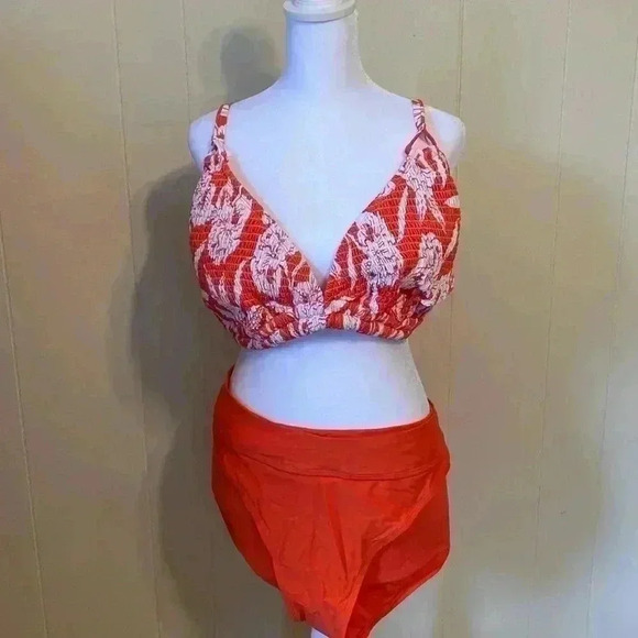 Time and Tru Orange & White 3X Two Piece Bathing Suit Bikini.  NWT - Picture 1 of 10